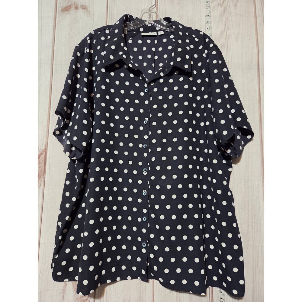Button-Down Polka Dot Shirt - Navy and White, Thin Flowy, like NEW!